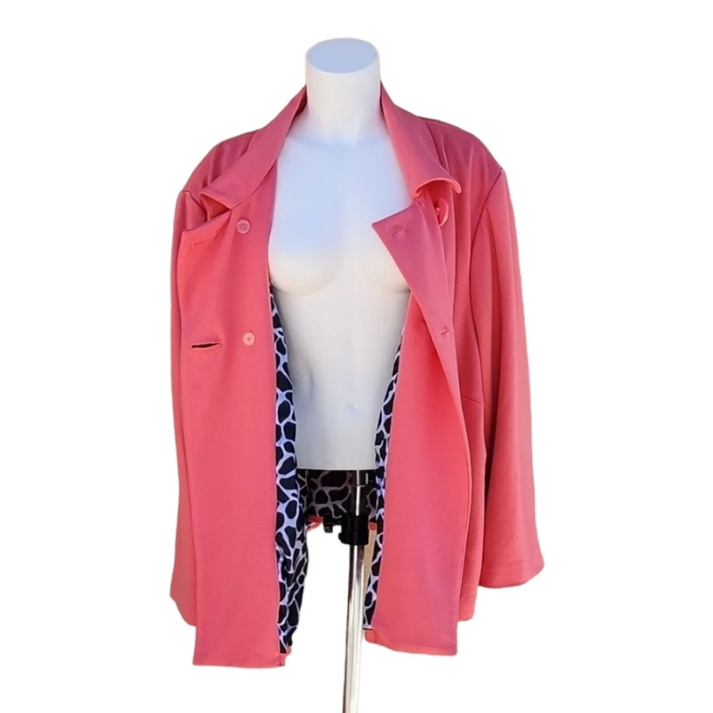 SANDRO Pink Peacoat 3X Double Breasted Statement Coat Giraffe Print Lined Plus - Picture 5 of 17